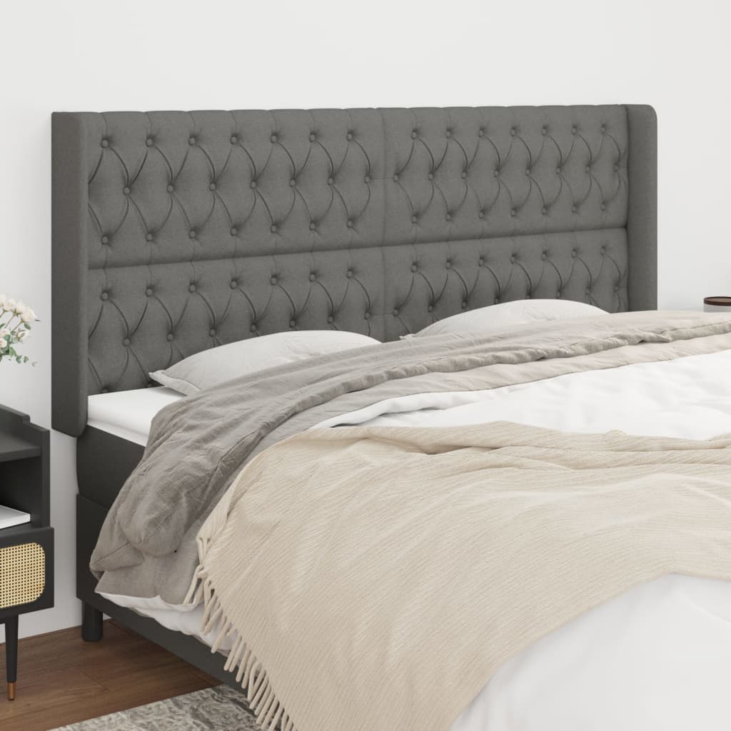 vidaXL Tăblie de pat cu aripioare gri închis 183x16x118/128 cm textil vidaXL Tăblie de pat cu aripioare gri închis 183x16x118/128 cm textil