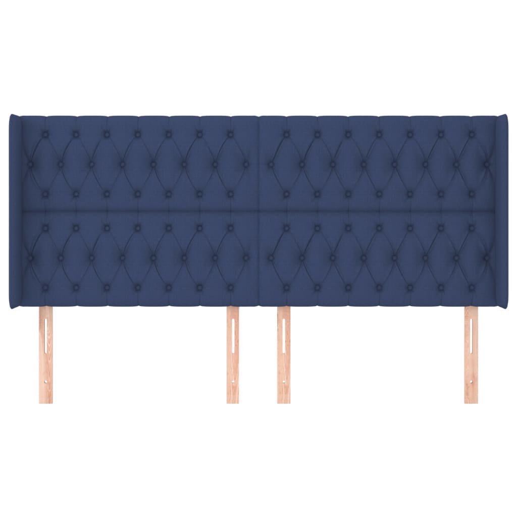 vidaXL Tăblie de pat cu aripioare, albastru, 183x16x118/128 cm, textil