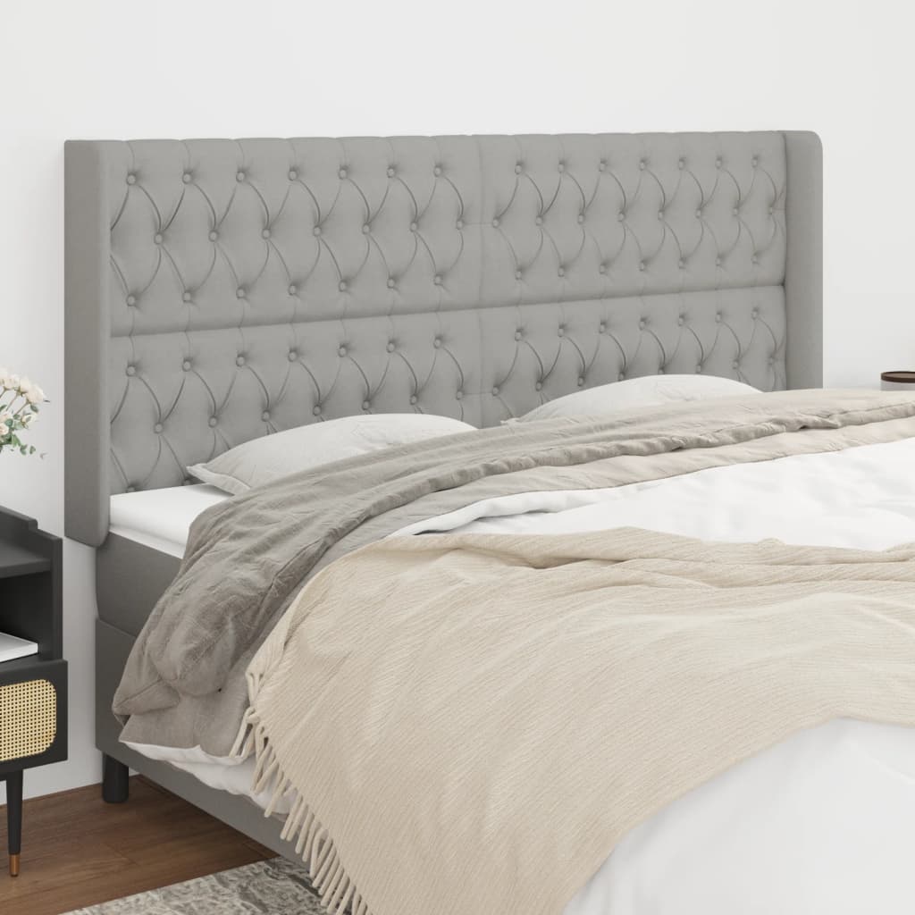 vidaXL Tăblie de pat cu aripioare gri deschis 203x16x118/128 cm textil vidaXL Tăblie de pat cu aripioare gri deschis 203x16x118/128 cm textil