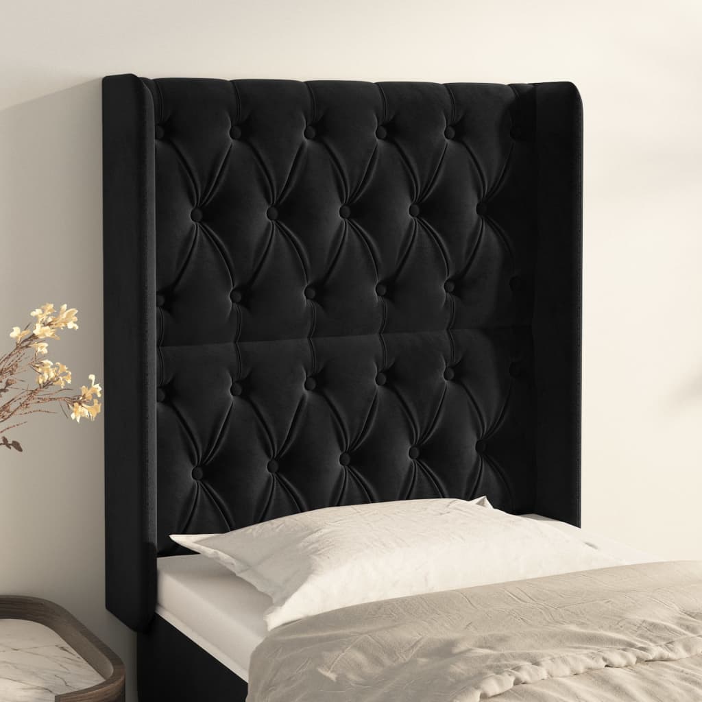 vidaXL Tăblie de pat cu aripioare, negru, 83x16x118/128 cm, catifea vidaXL Tăblie de pat cu aripioare, negru, 83x16x118/128 cm, catifea