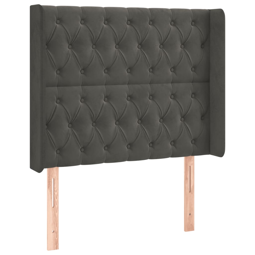 vidaXL Tăblie de pat cu aripioare gri închis 93x16x118/128 cm catifea