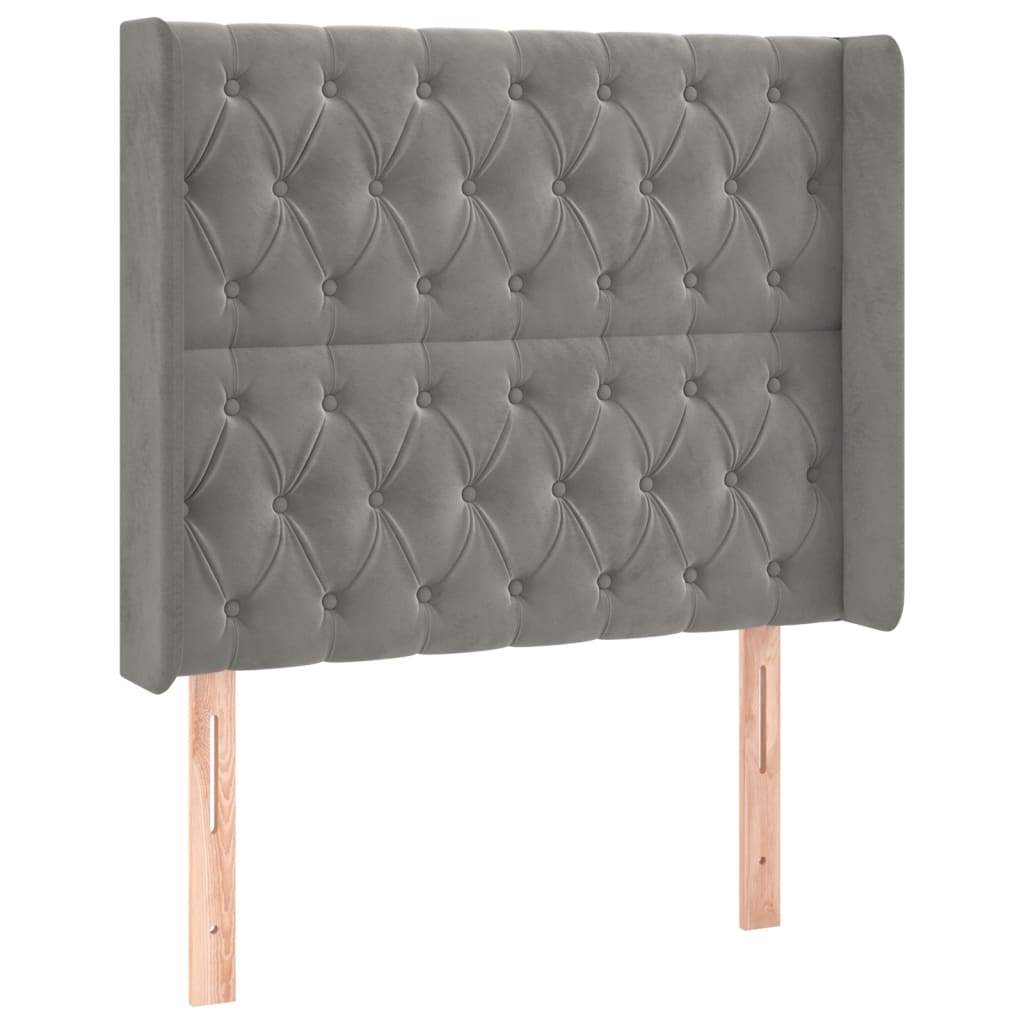 vidaXL Tăblie de pat cu aripioare gri deschis 103x16x118/128cm catifea