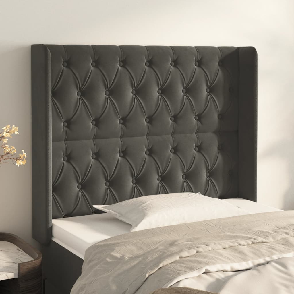 vidaXL Tăblie de pat cu aripioare gri închis 103x16x118/128 cm catifea