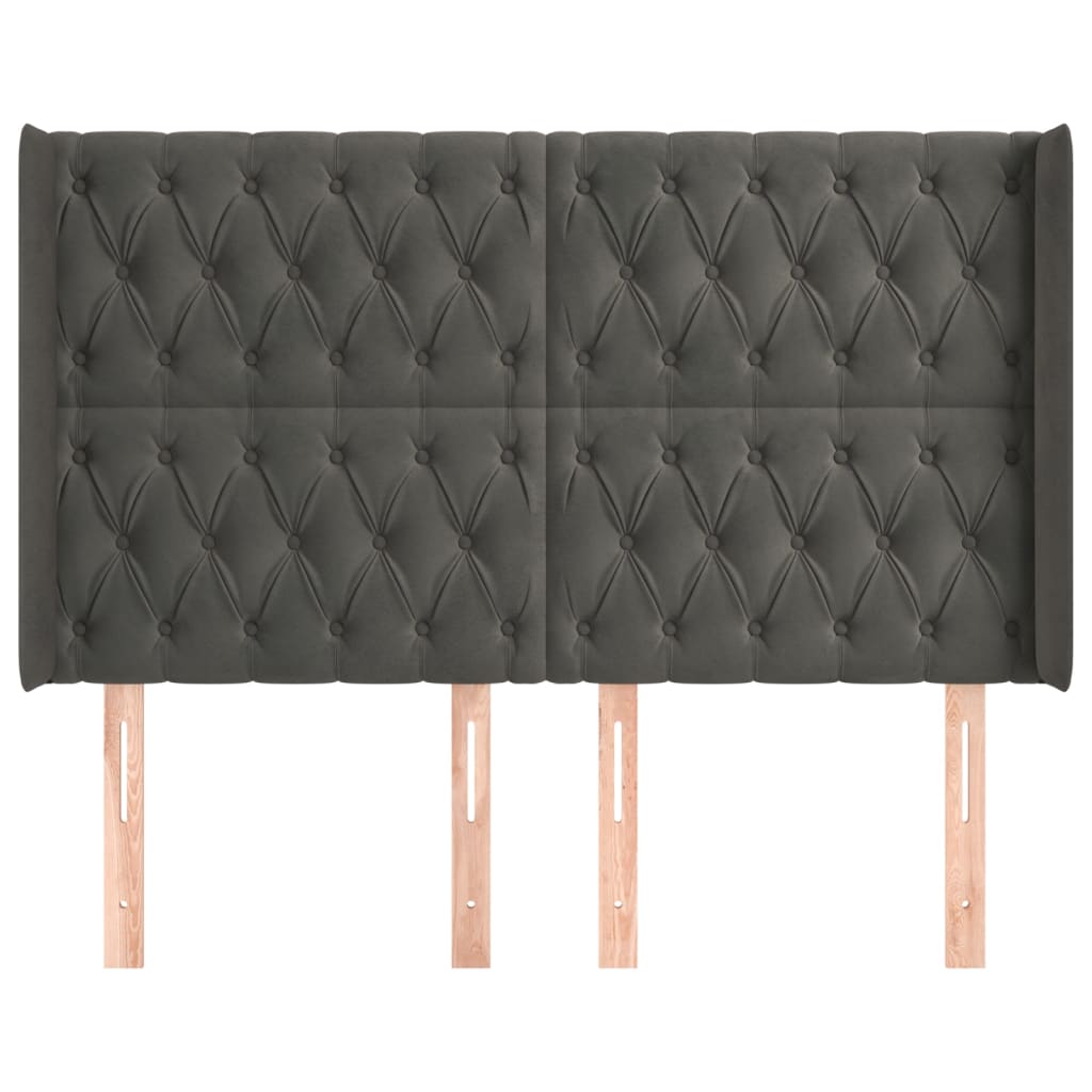 vidaXL Tăblie de pat cu aripioare gri închis 147x16x118/128 cm catifea