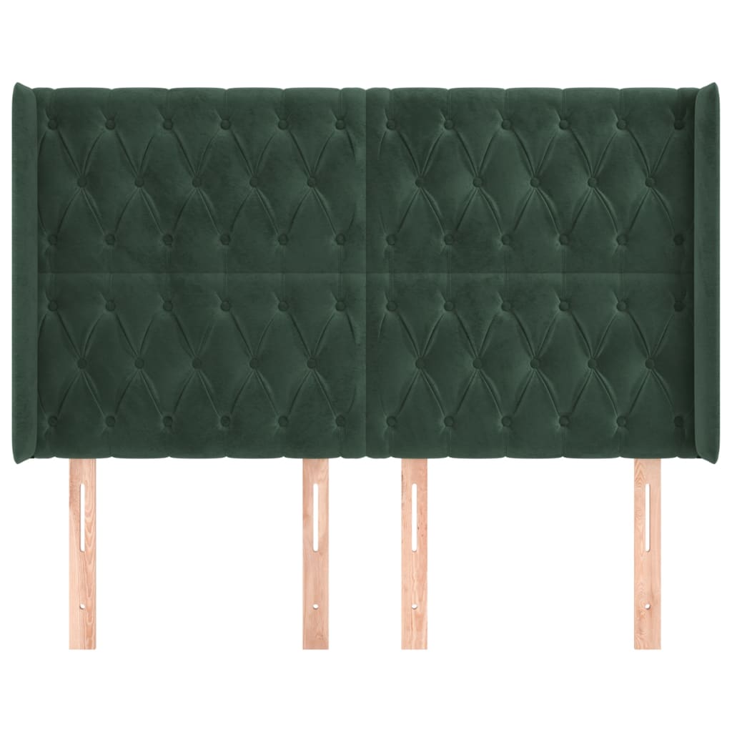 vidaXL Tăblie pat cu aripioare verde închis 147x16x118/128 cm catifea vidaXL Tăblie pat cu aripioare verde închis 147x16x118/128 cm catifea