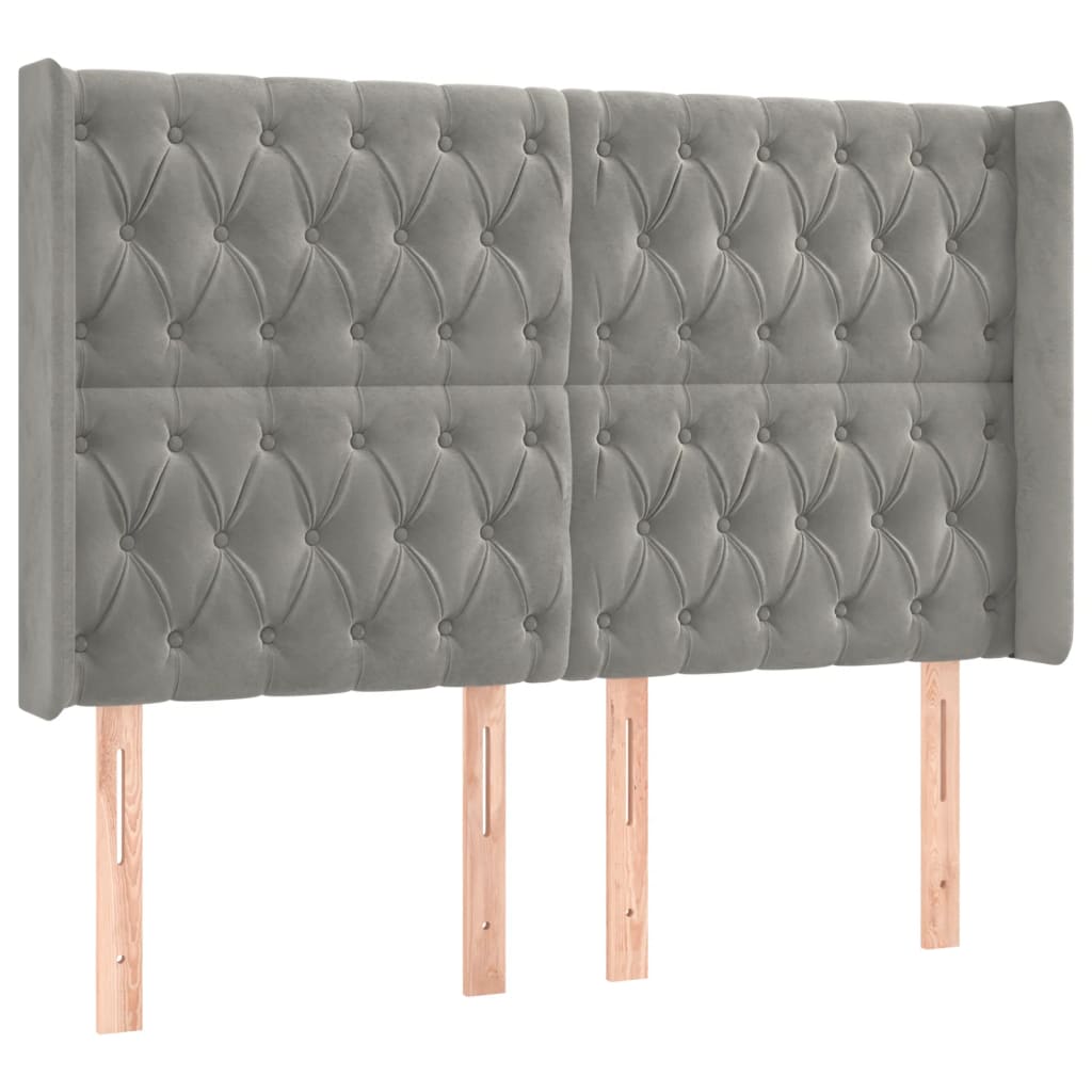 vidaXL Tăblie de pat cu aripioare gri deschis 163x16x118/128cm catifea