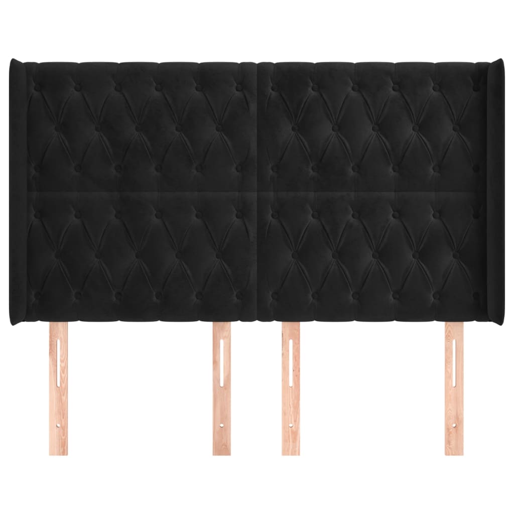 vidaXL Tăblie de pat cu aripioare, negru, 163x16x118/128 cm, catifea