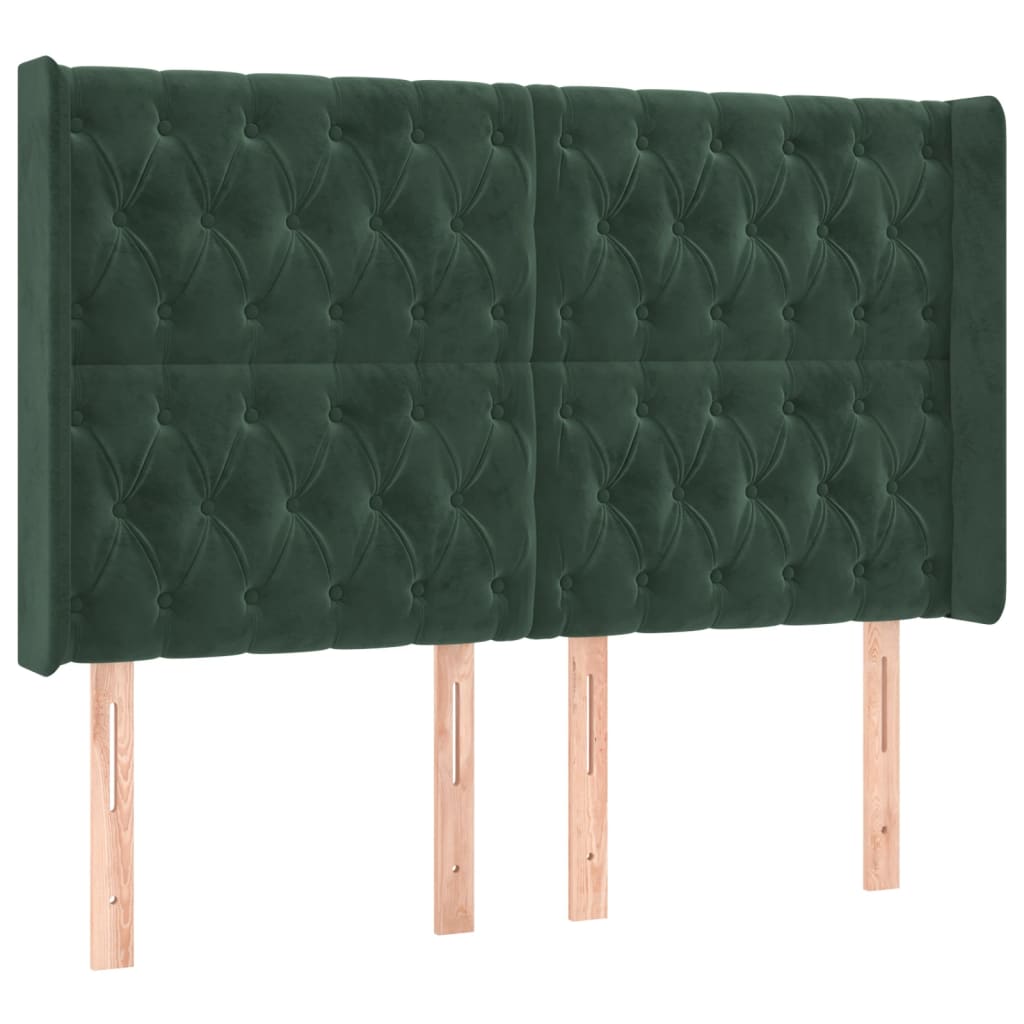 vidaXL Tăblie pat cu aripioare verde închis 163x16x118/128 cm catifea