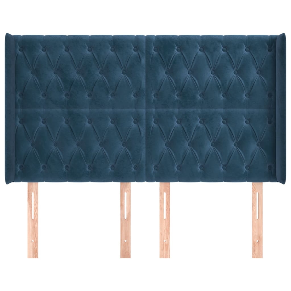 vidaXL Tăblie pat cu urechi albastru închis 163x16x118/128 cm catifea vidaXL Tăblie pat cu urechi albastru închis 163x16x118/128 cm catifea