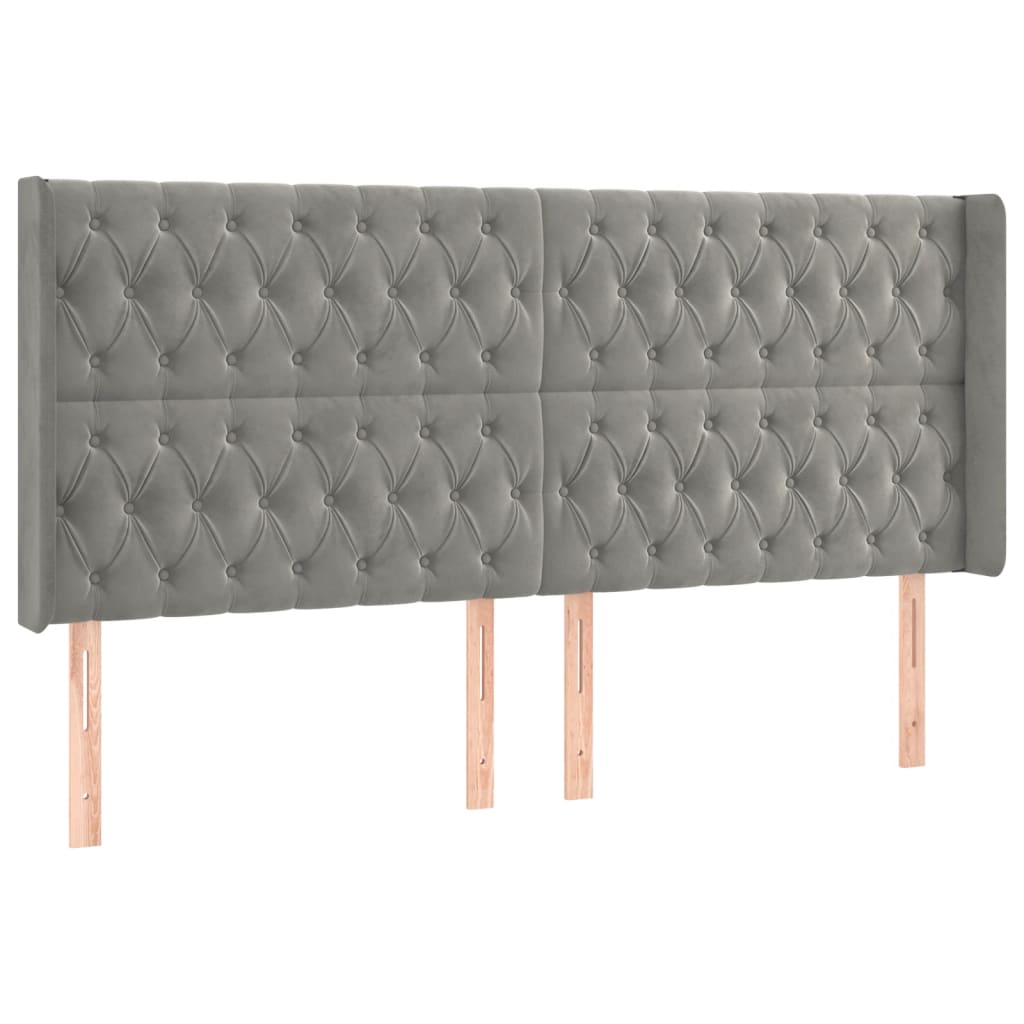 vidaXL Tăblie de pat cu aripioare gri deschis 183x16x118/128cm catifea