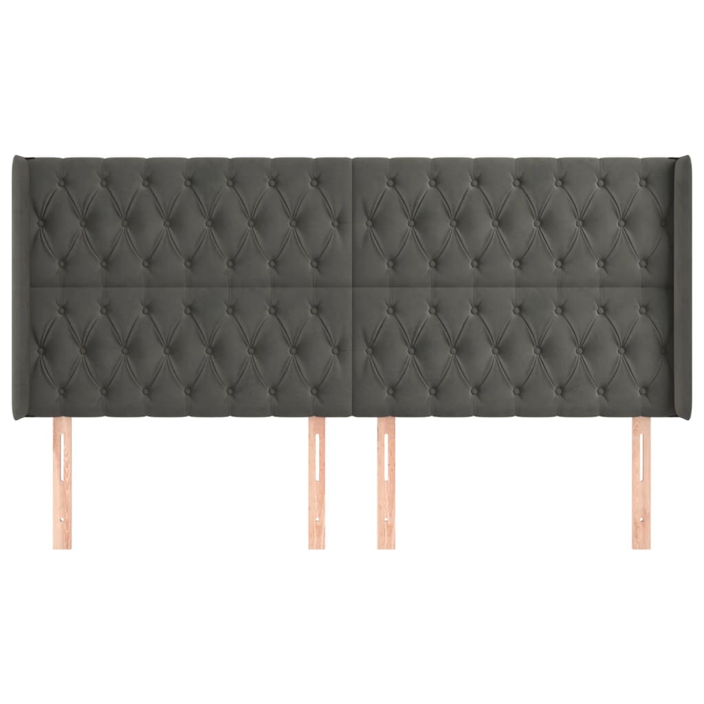 vidaXL Tăblie de pat cu aripioare gri închis 183x16x118/128 cm catifea vidaXL Tăblie de pat cu aripioare gri închis 183x16x118/128 cm catifea