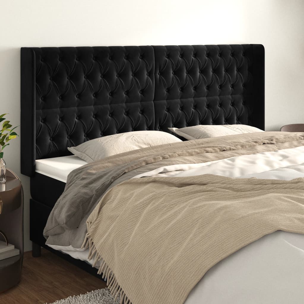 vidaXL Tăblie de pat cu aripioare, negru, 183x16x118/128 cm, catifea