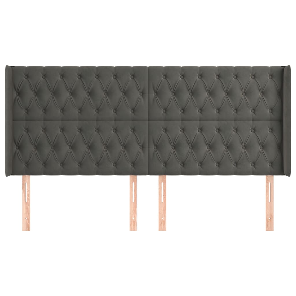 vidaXL Tăblie de pat cu aripioare gri închis 203x16x118/128 cm catifea vidaXL Tăblie de pat cu aripioare gri închis 203x16x118/128 cm catifea