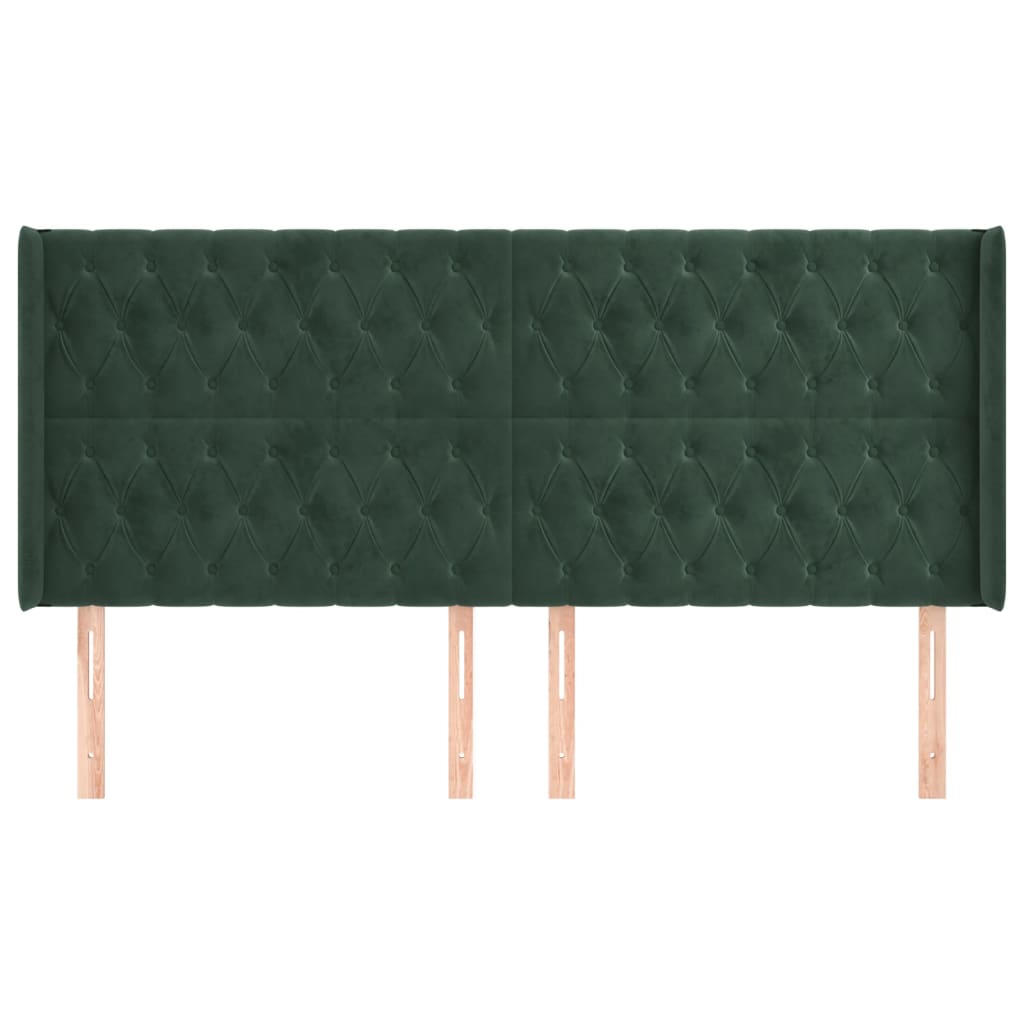 vidaXL Tăblie pat cu aripioare verde închis 203x16x118/128 cm catifea vidaXL Tăblie pat cu aripioare verde închis 203x16x118/128 cm catifea
