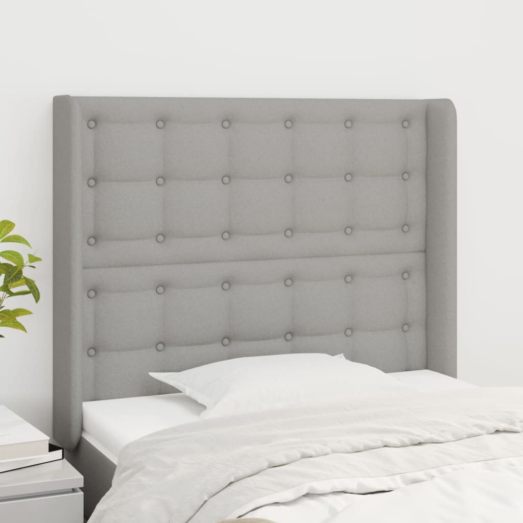 vidaXL Tăblie de pat cu aripioare gri deschis 103x16x118/128 cm textil