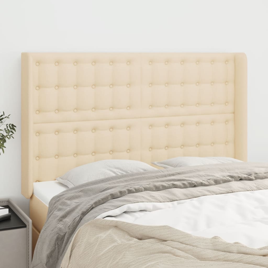 vidaXL Tăblie de pat cu aripioare, crem, 147x16x118/128 cm, textil