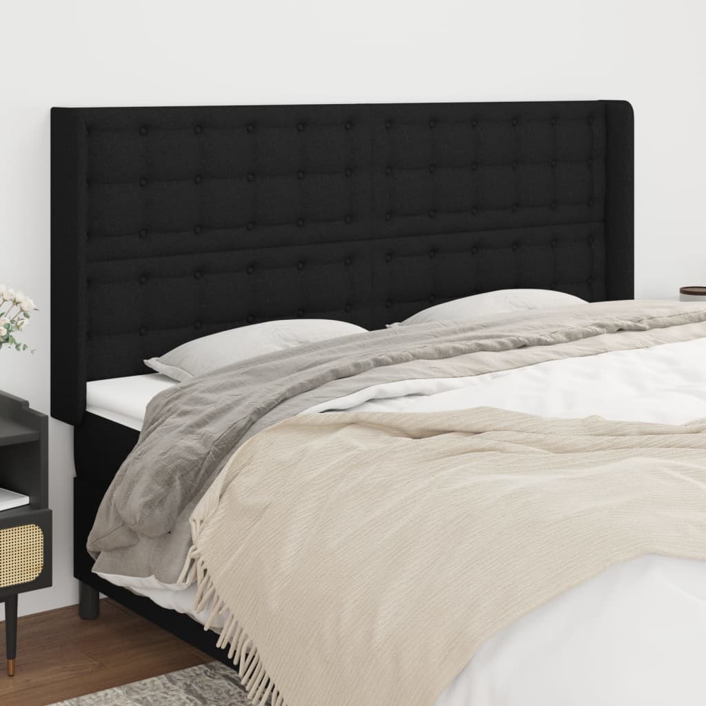 vidaXL Tăblie de pat cu aripioare, negru, 163x16x118/128 cm, textil