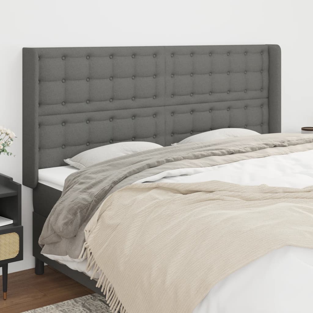 vidaXL Tăblie de pat cu aripioare gri închis 183x16x118/128 cm textil vidaXL Tăblie de pat cu aripioare gri închis 183x16x118/128 cm textil