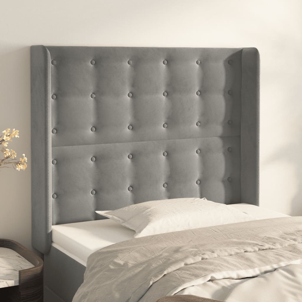 vidaXL Tăblie de pat cu aripioare gri deschis 83x16x118/128 cm catifea vidaXL Tăblie de pat cu aripioare gri deschis 83x16x118/128 cm catifea