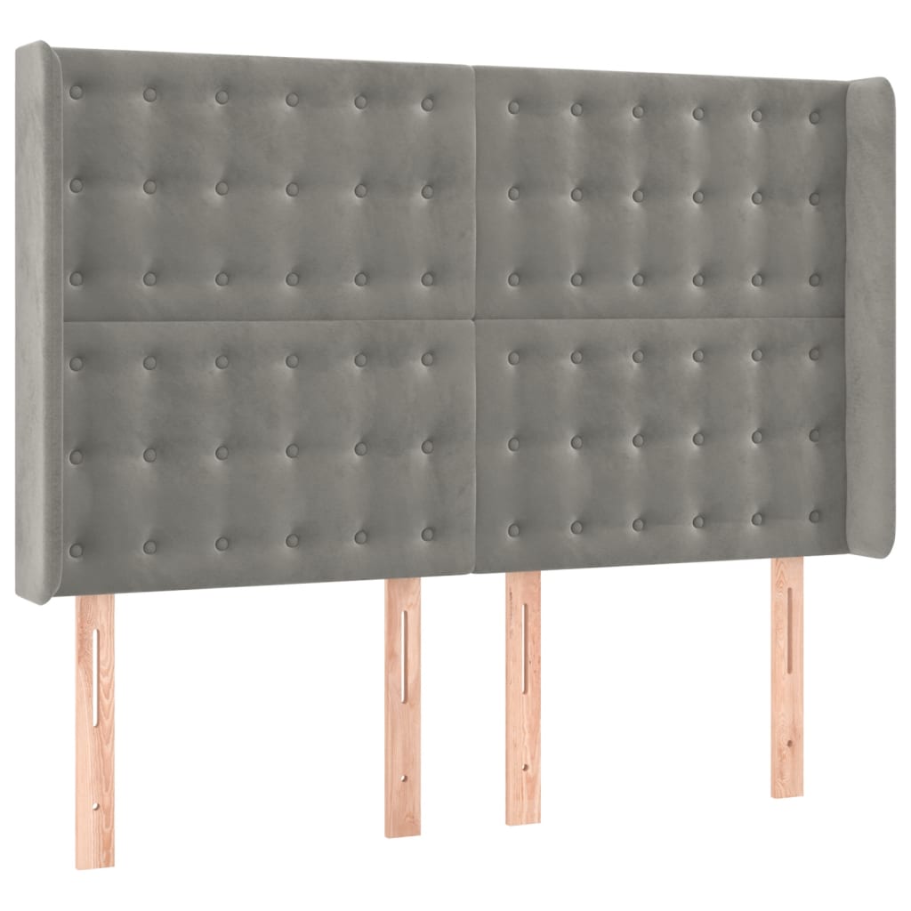 vidaXL Tăblie de pat cu aripioare gri deschis 147x16x118/128cm catifea vidaXL Tăblie de pat cu aripioare gri deschis 147x16x118/128cm catifea