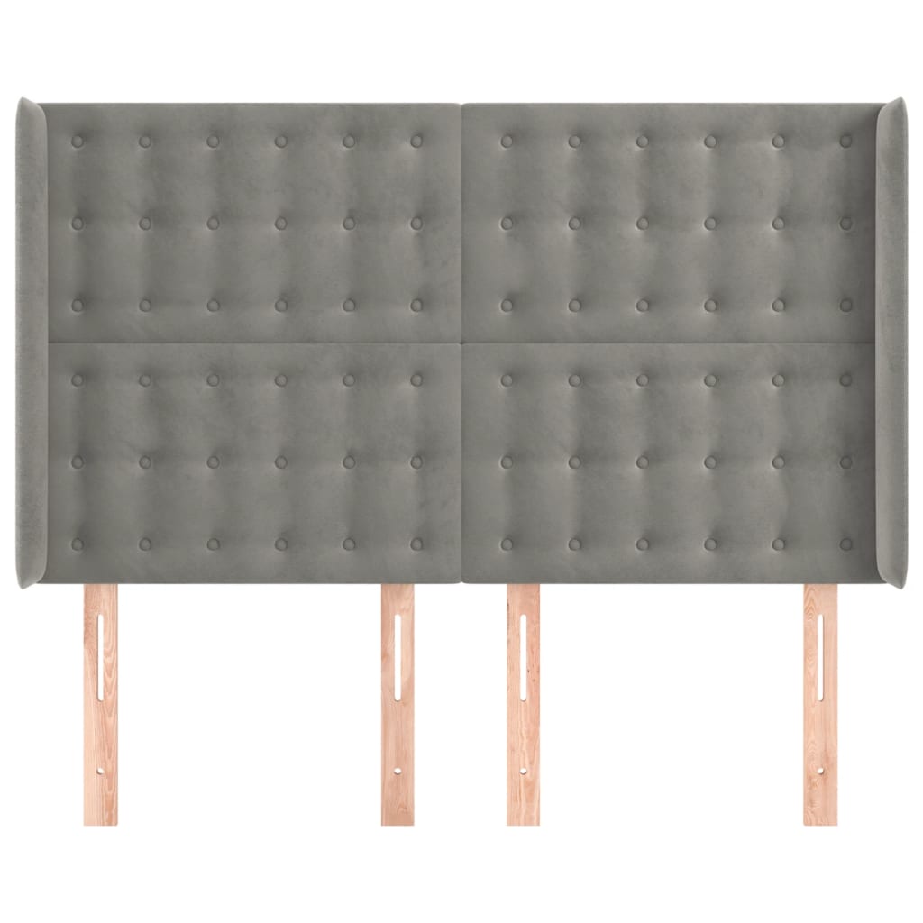 vidaXL Tăblie de pat cu aripioare gri deschis 147x16x118/128cm catifea vidaXL Tăblie de pat cu aripioare gri deschis 147x16x118/128cm catifea