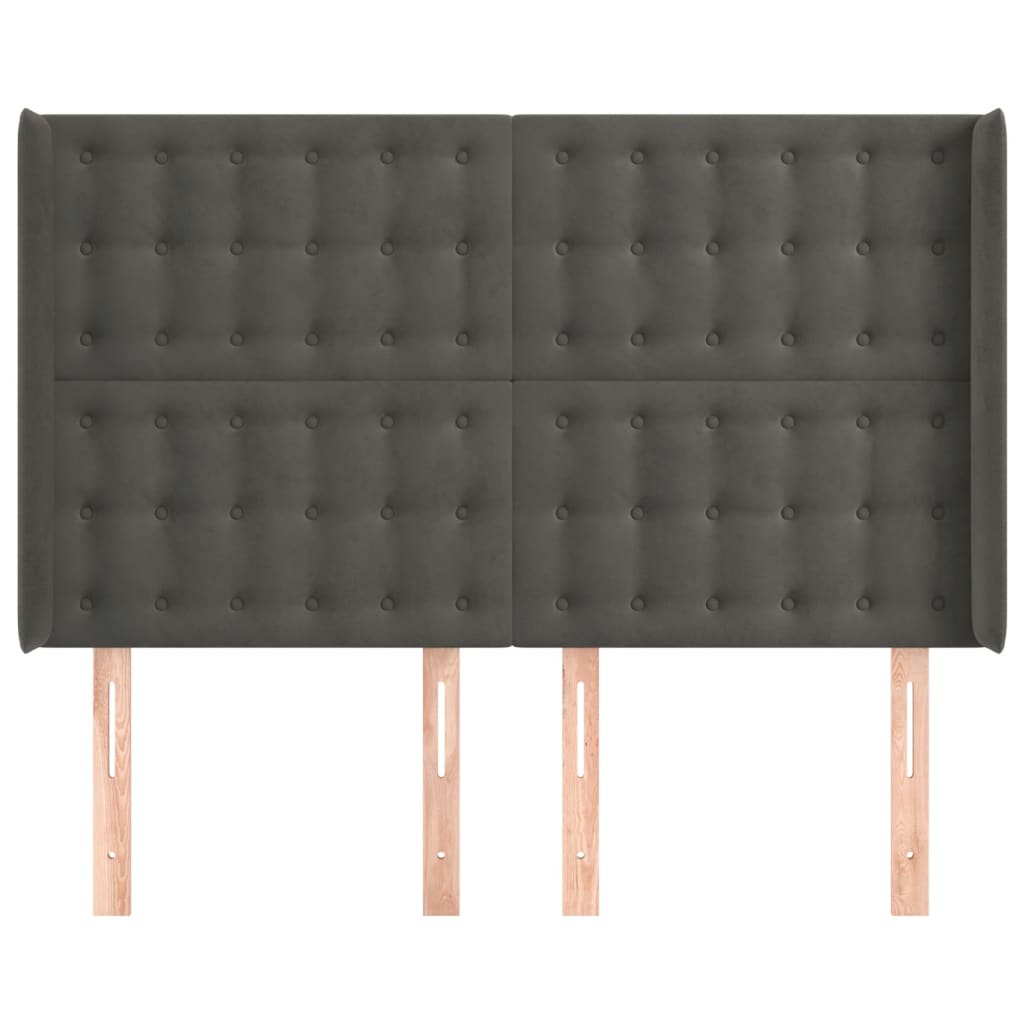 vidaXL Tăblie de pat cu aripioare gri închis 147x16x118/128 cm catifea