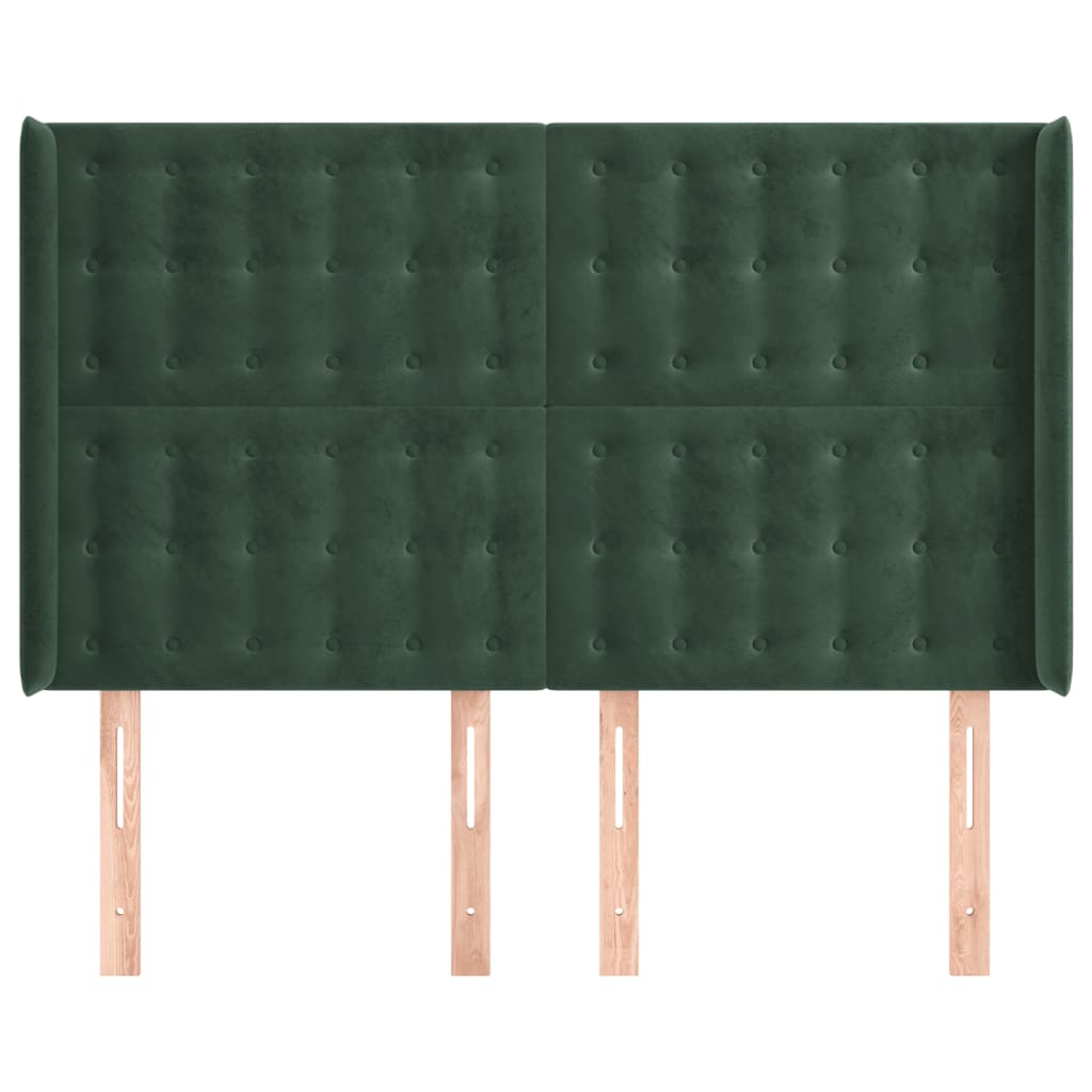 vidaXL Tăblie pat cu aripioare verde închis 147x16x118/128 cm catifea vidaXL Tăblie pat cu aripioare verde închis 147x16x118/128 cm catifea