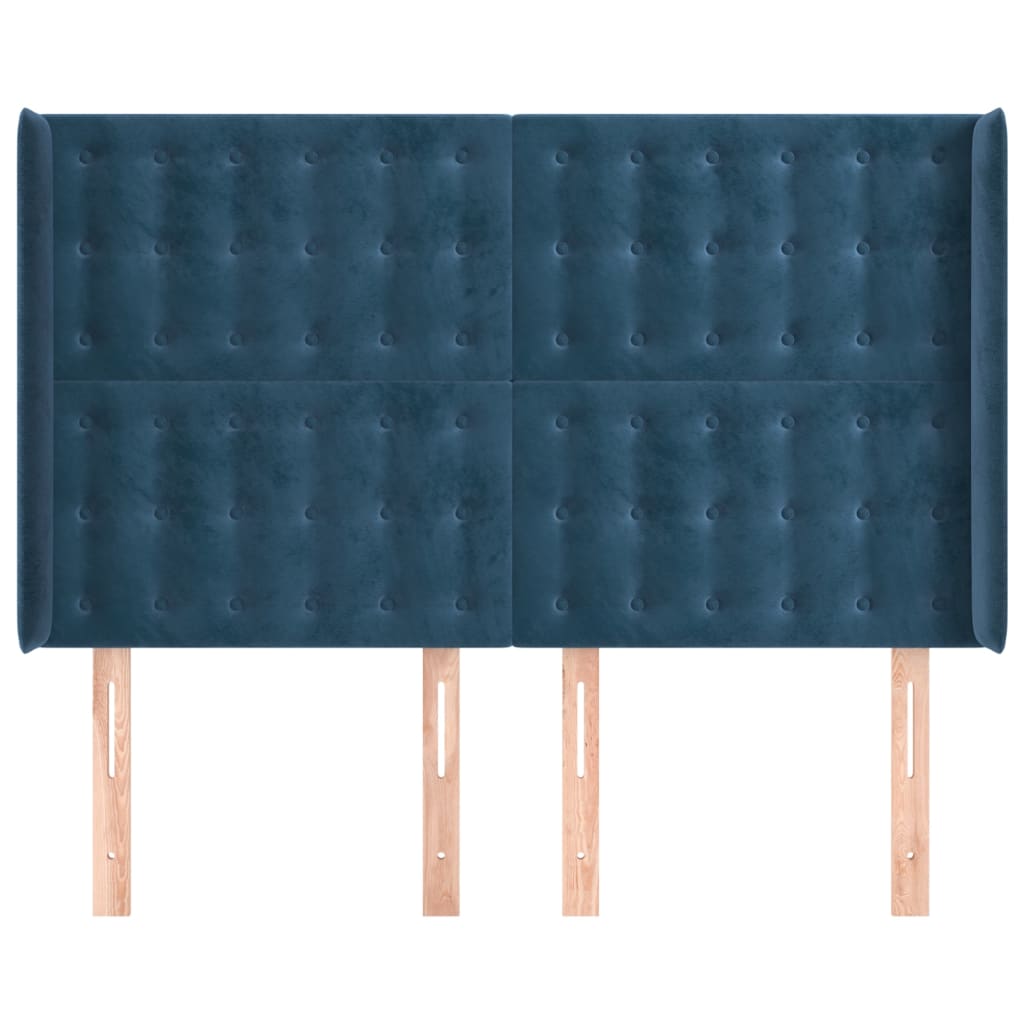 vidaXL Tăblie pat cu urechi albastru închis 147x16x118/128 cm catifea vidaXL Tăblie pat cu urechi albastru închis 147x16x118/128 cm catifea