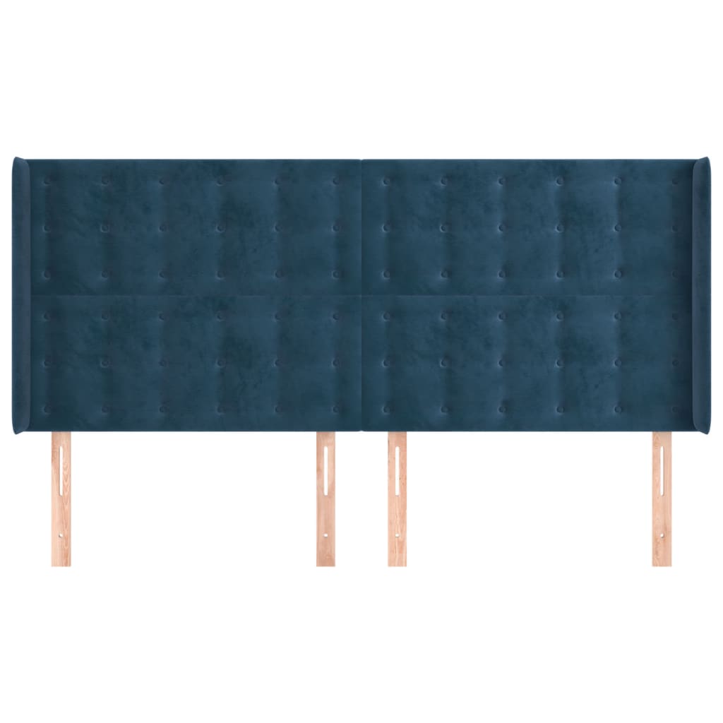 vidaXL Tăblie pat cu urechi albastru închis 163x16x118/128 cm catifea vidaXL Tăblie pat cu urechi albastru închis 163x16x118/128 cm catifea