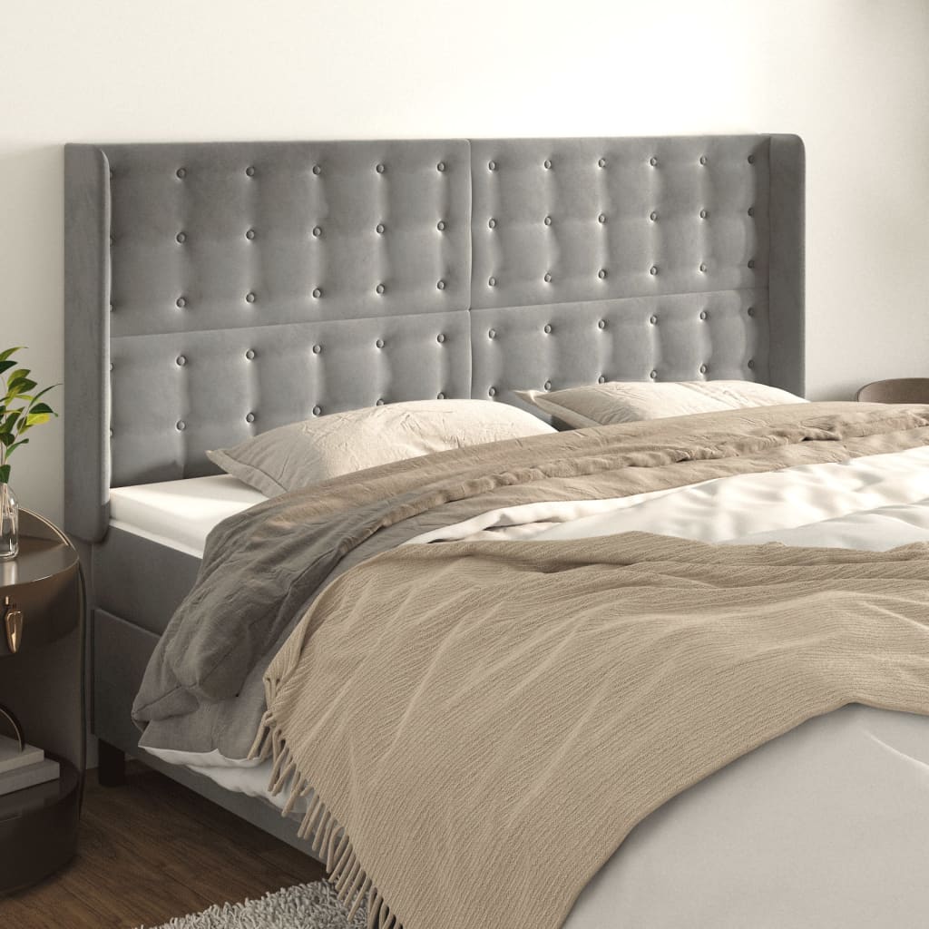 vidaXL Tăblie de pat cu aripioare gri deschis 183x16x118/128cm catifea vidaXL Tăblie de pat cu aripioare gri deschis 183x16x118/128cm catifea