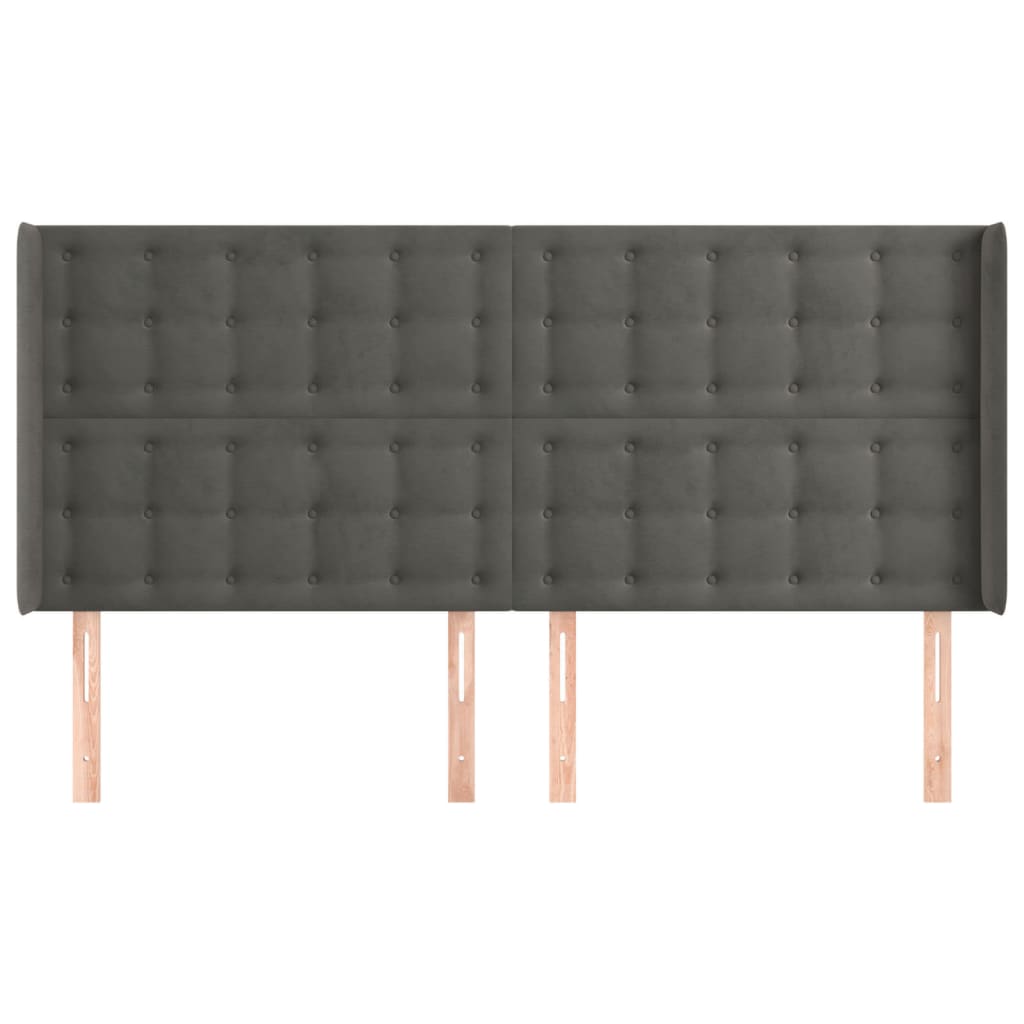vidaXL Tăblie de pat cu aripioare gri închis 183x16x118/128 cm catifea vidaXL Tăblie de pat cu aripioare gri închis 183x16x118/128 cm catifea