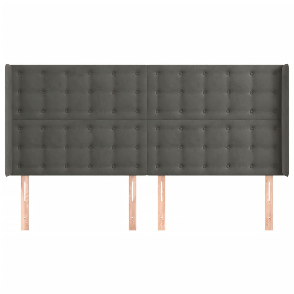 vidaXL Tăblie de pat cu aripioare gri închis 203x16x118/128 cm catifea