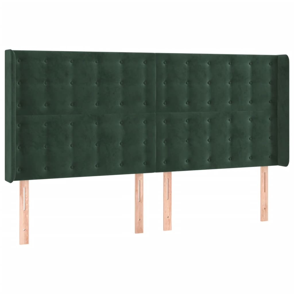 vidaXL Tăblie pat cu aripioare verde închis 203x16x118/128 cm catifea vidaXL Tăblie pat cu aripioare verde închis 203x16x118/128 cm catifea