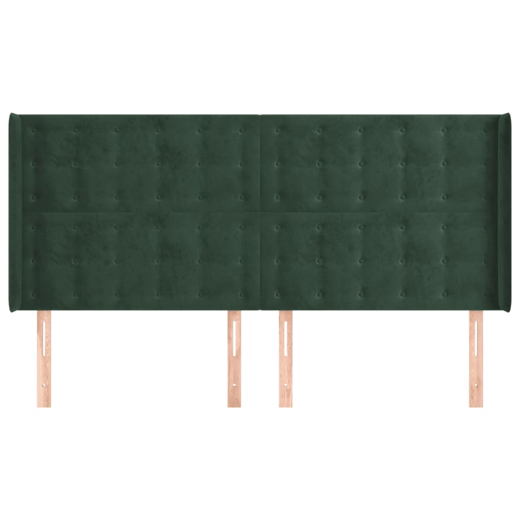 vidaXL Tăblie pat cu aripioare verde închis 203x16x118/128 cm catifea vidaXL Tăblie pat cu aripioare verde închis 203x16x118/128 cm catifea