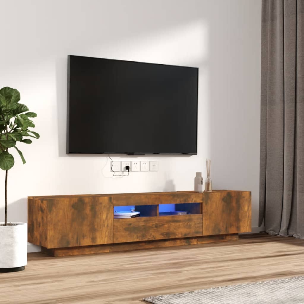 vidaXL Set dulapuri TV cu LED, 2 piese, stejar fumuriu, lemn prelucrat vidaXL Set dulapuri TV cu LED, 2 piese, stejar fumuriu, lemn prelucrat