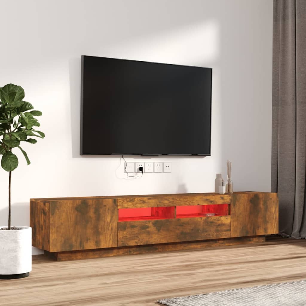 vidaXL Set dulapuri TV cu LED, 2 piese, stejar fumuriu, lemn prelucrat vidaXL Set dulapuri TV cu LED, 2 piese, stejar fumuriu, lemn prelucrat