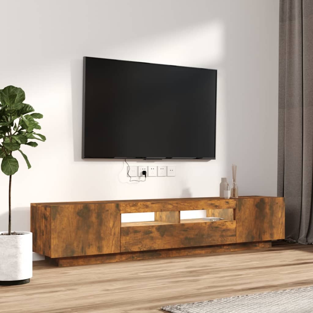 vidaXL Set dulapuri TV cu LED, 2 piese, stejar fumuriu, lemn prelucrat vidaXL Set dulapuri TV cu LED, 2 piese, stejar fumuriu, lemn prelucrat
