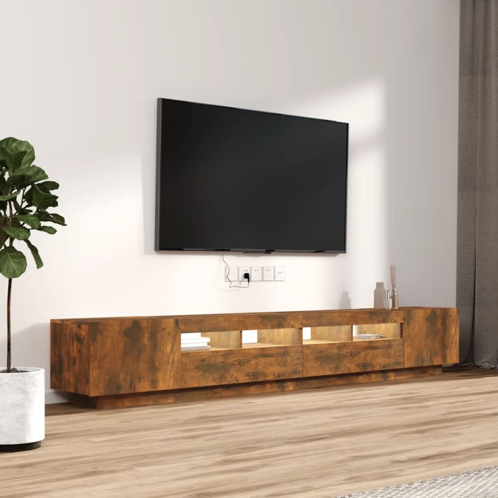 vidaXL Set dulapuri TV cu LED, 3 piese, stejar fumuriu, lemn prelucrat vidaXL Set dulapuri TV cu LED, 3 piese, stejar fumuriu, lemn prelucrat