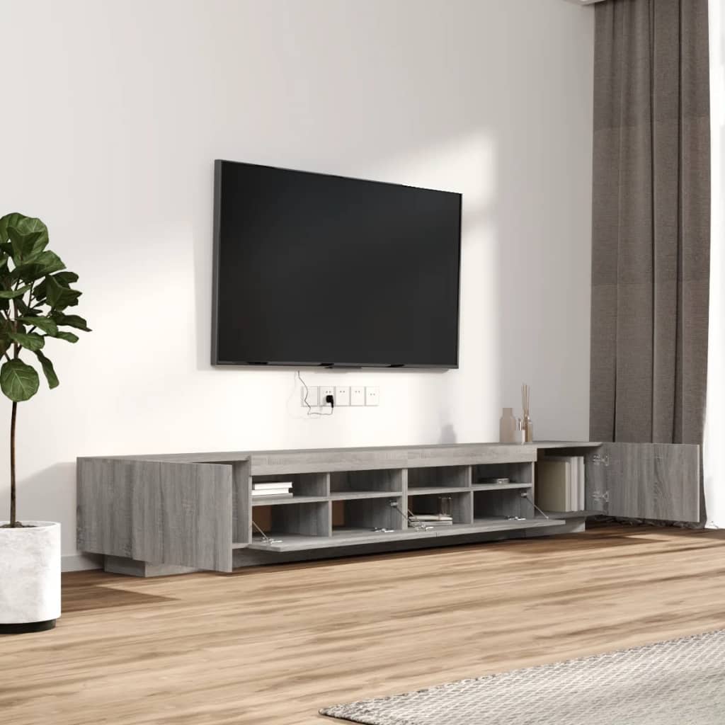 vidaXL Set dulapuri TV cu LED, 3 piese, gri sonoma, lemn prelucrat vidaXL Set dulapuri TV cu LED, 3 piese, gri sonoma, lemn prelucrat
