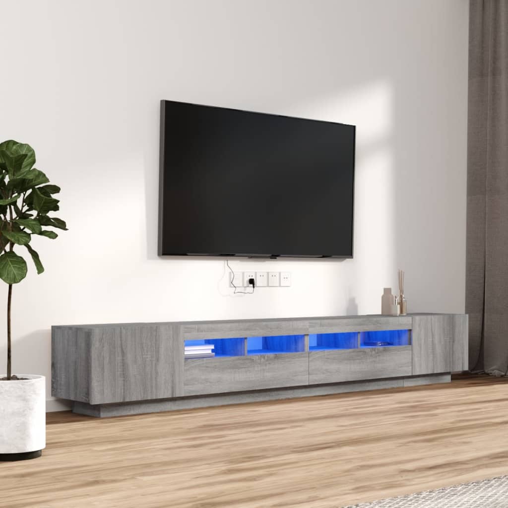 vidaXL Set dulapuri TV cu LED, 3 piese, gri sonoma, lemn prelucrat vidaXL Set dulapuri TV cu LED, 3 piese, gri sonoma, lemn prelucrat