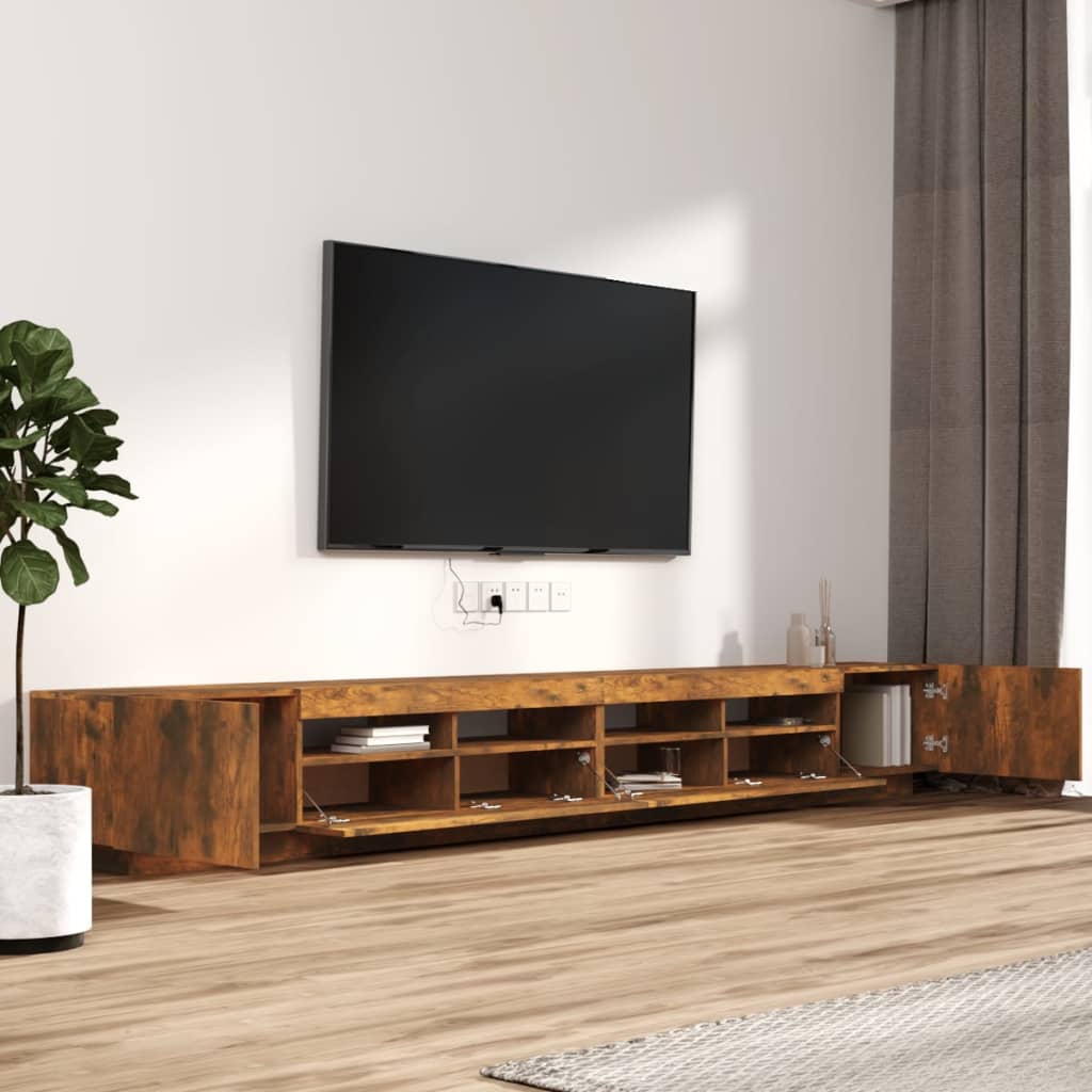 vidaXL Set dulapuri TV cu LED, 3 piese, stejar fumuriu, lemn prelucrat vidaXL Set dulapuri TV cu LED, 3 piese, stejar fumuriu, lemn prelucrat