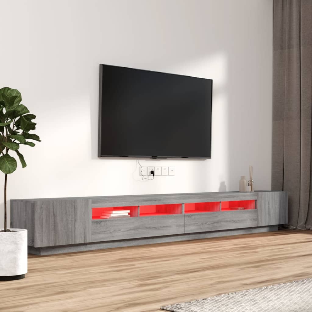 vidaXL Set dulapuri TV cu LED, 3 piese, gri sonoma, lemn prelucrat vidaXL Set dulapuri TV cu LED, 3 piese, gri sonoma, lemn prelucrat