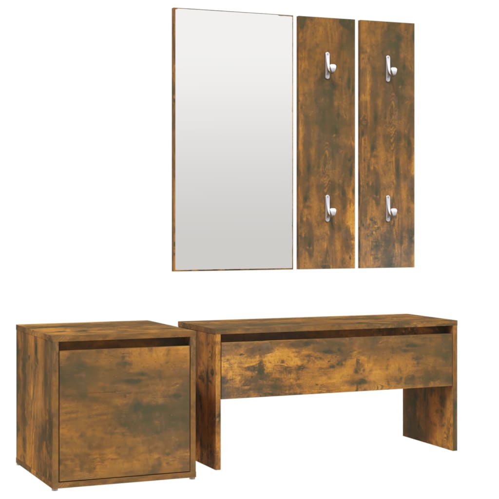 vidaXL Set de mobilier pentru hol, stejar fumuriu, lemn prelucrat