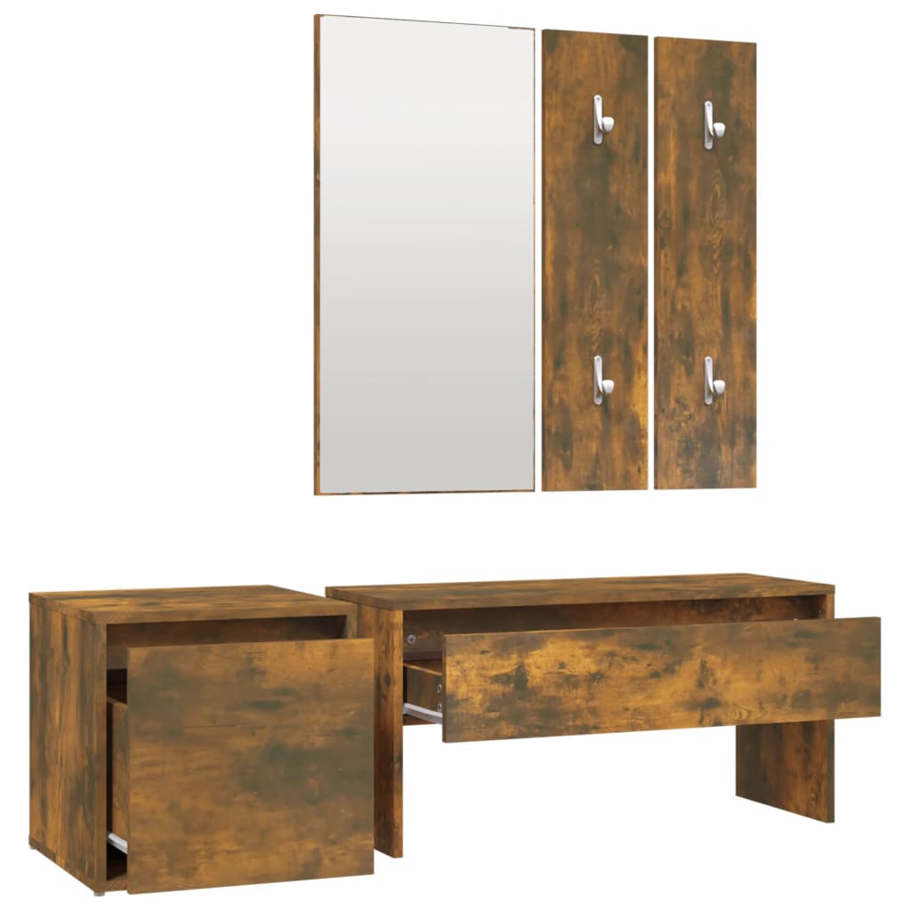 vidaXL Set de mobilier pentru hol, stejar fumuriu, lemn prelucrat