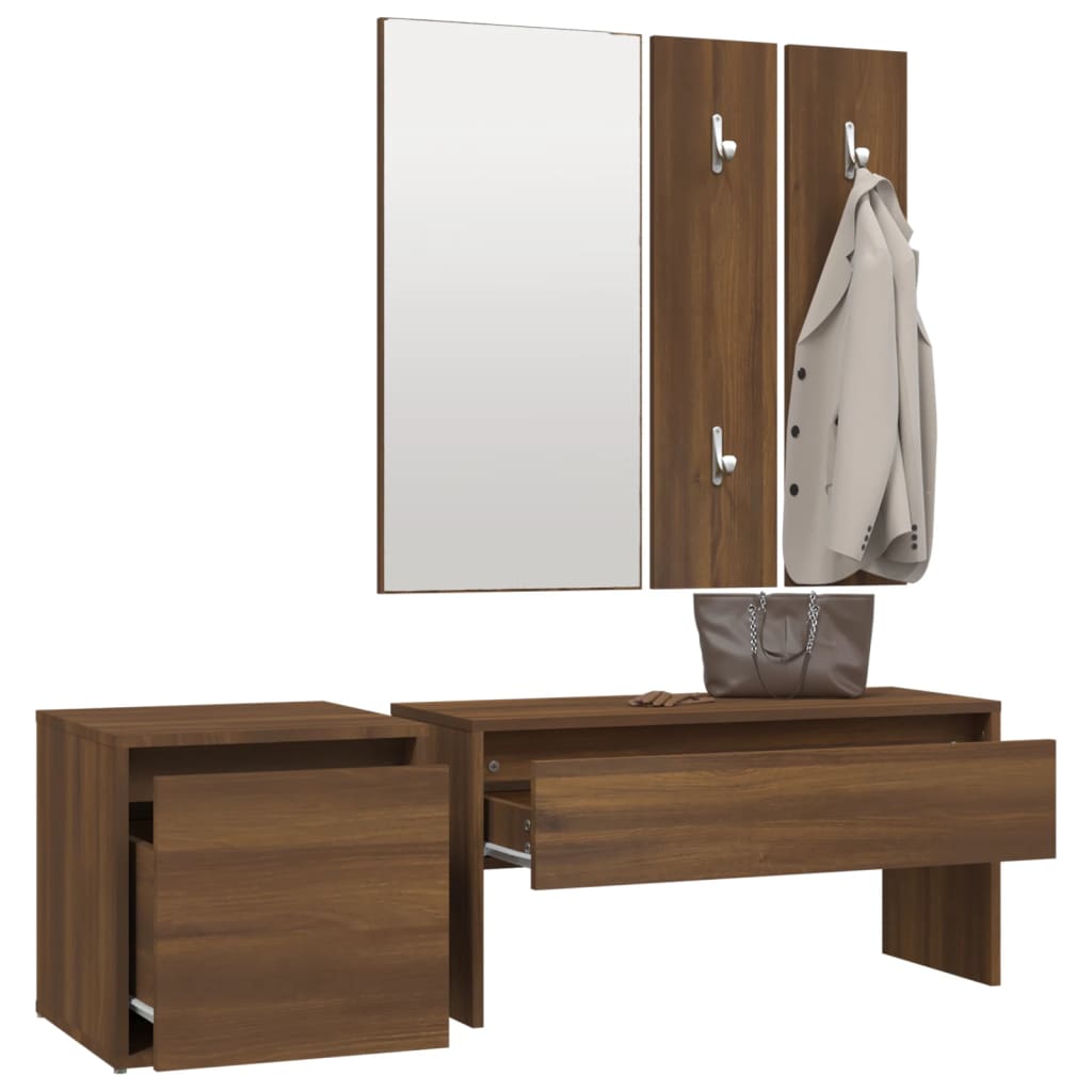 vidaXL Set de mobilier pentru hol, stejar maro, lemn prelucrat