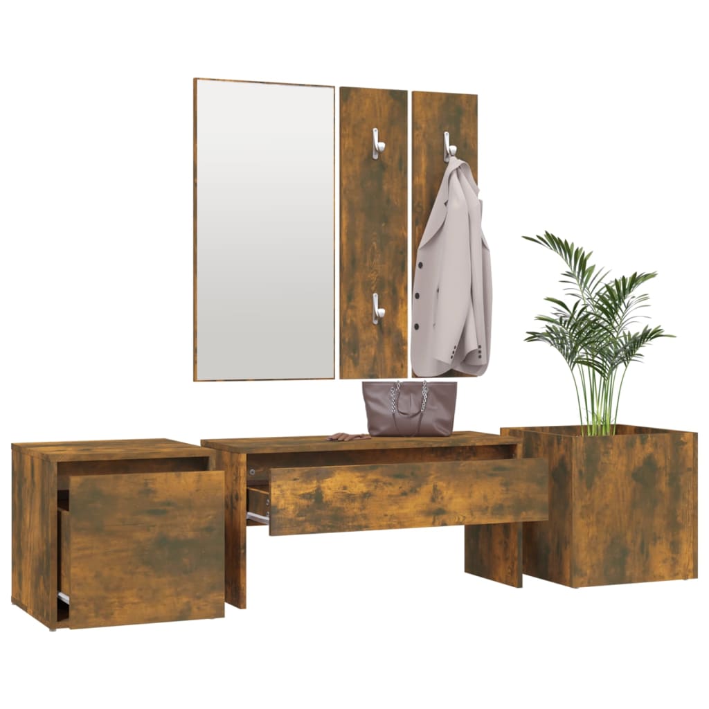 vidaXL Set de mobilier pentru hol, stejar fumuriu, lemn prelucrat