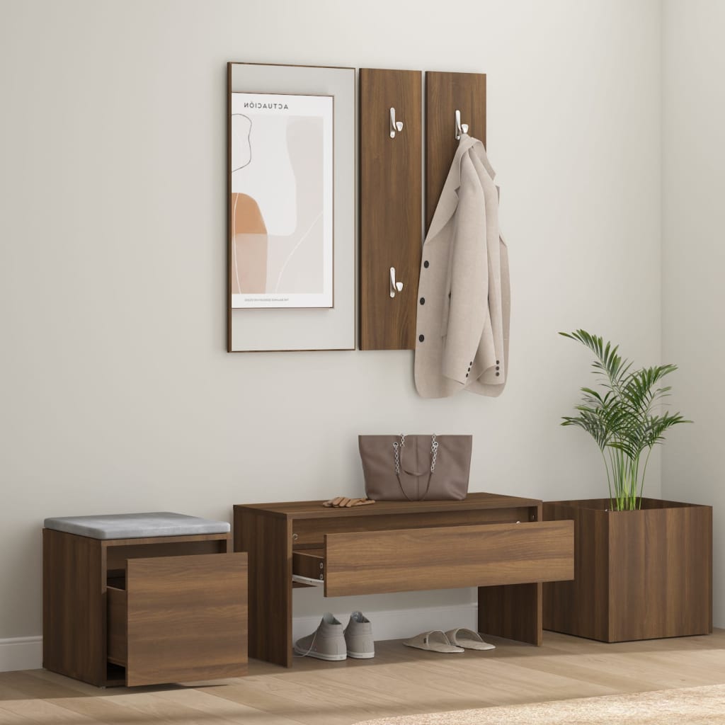 vidaXL Set de mobilier pentru hol, stejar maro, lemn prelucrat