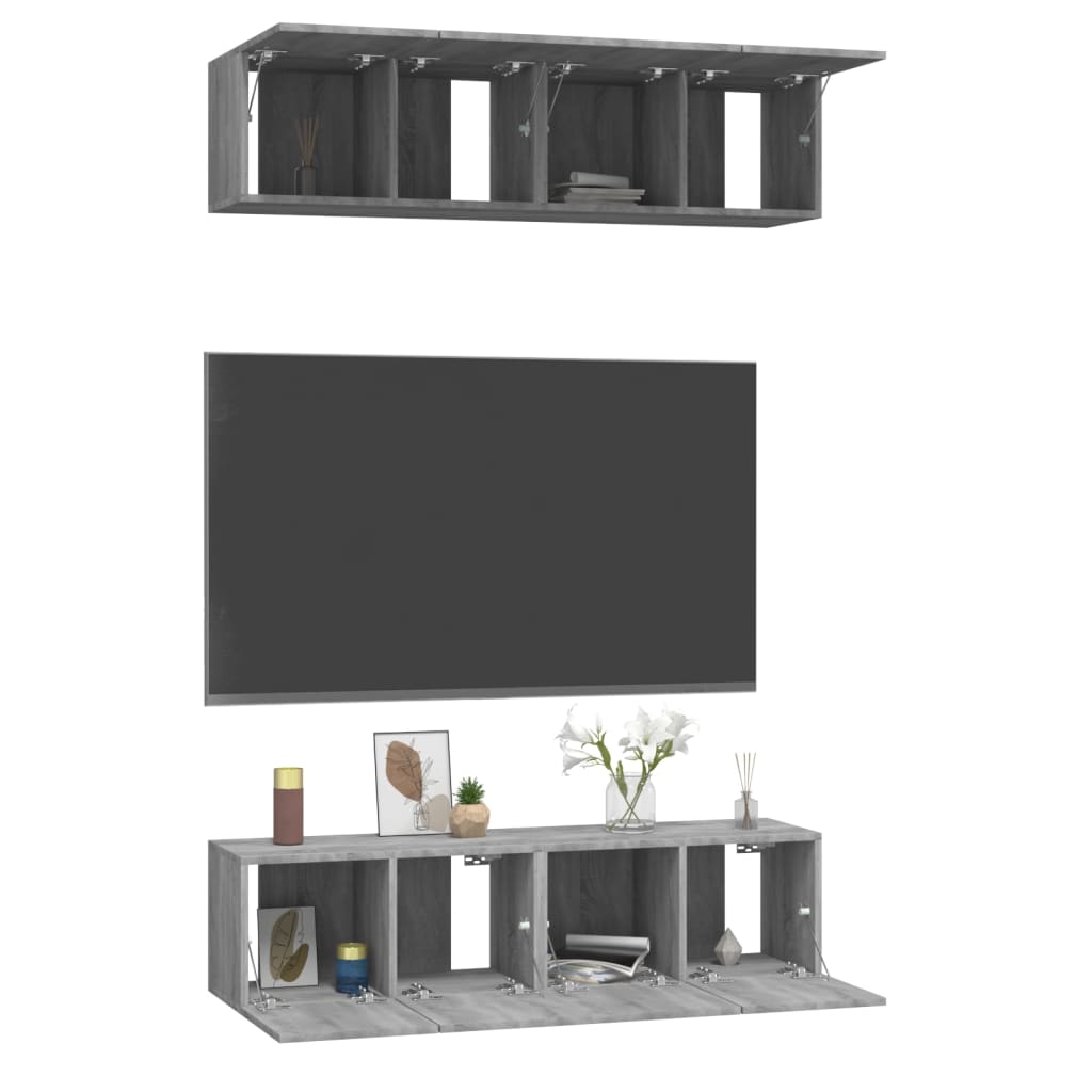 vidaXL Comode TV, 4 buc., gri sonoma, 60x30x30 cm, lemn prelucrat