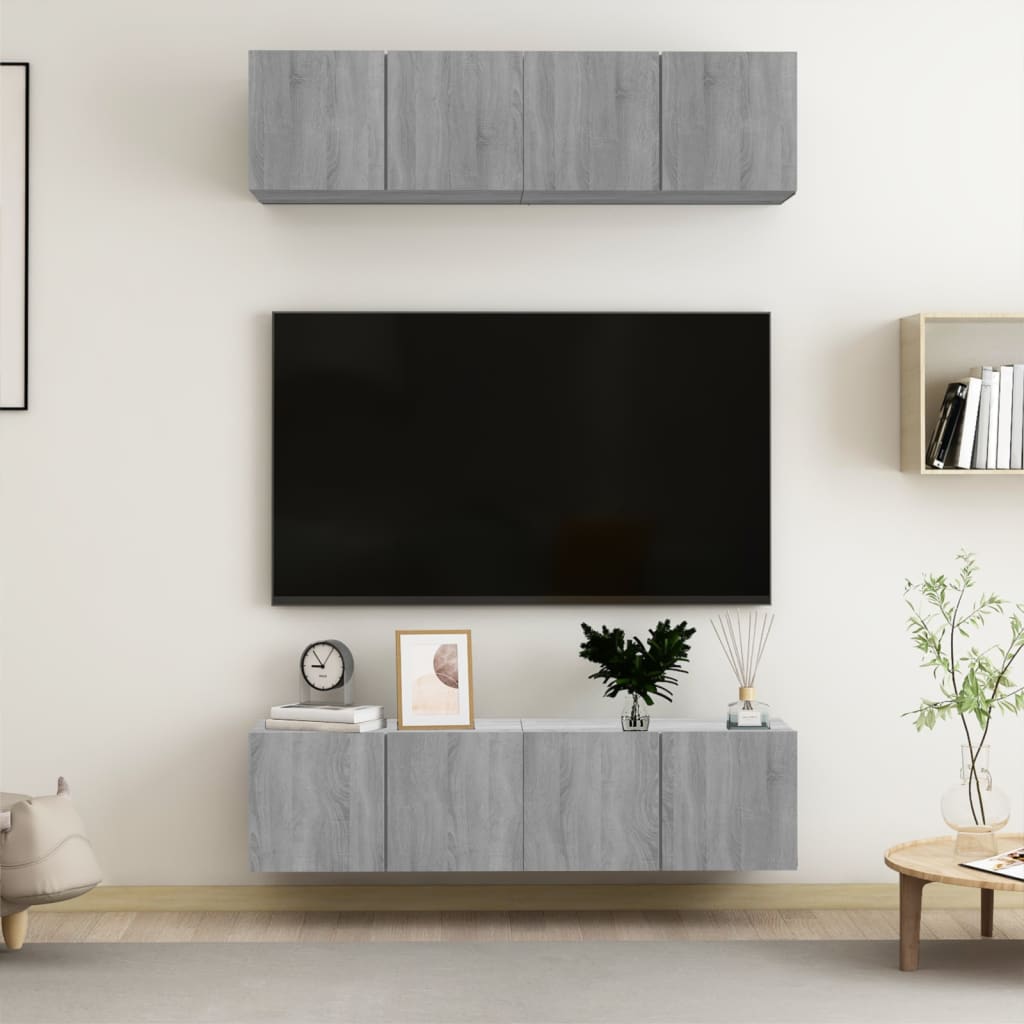 vidaXL Comode TV, 4 buc., gri sonoma, 60x30x30 cm, lemn prelucrat