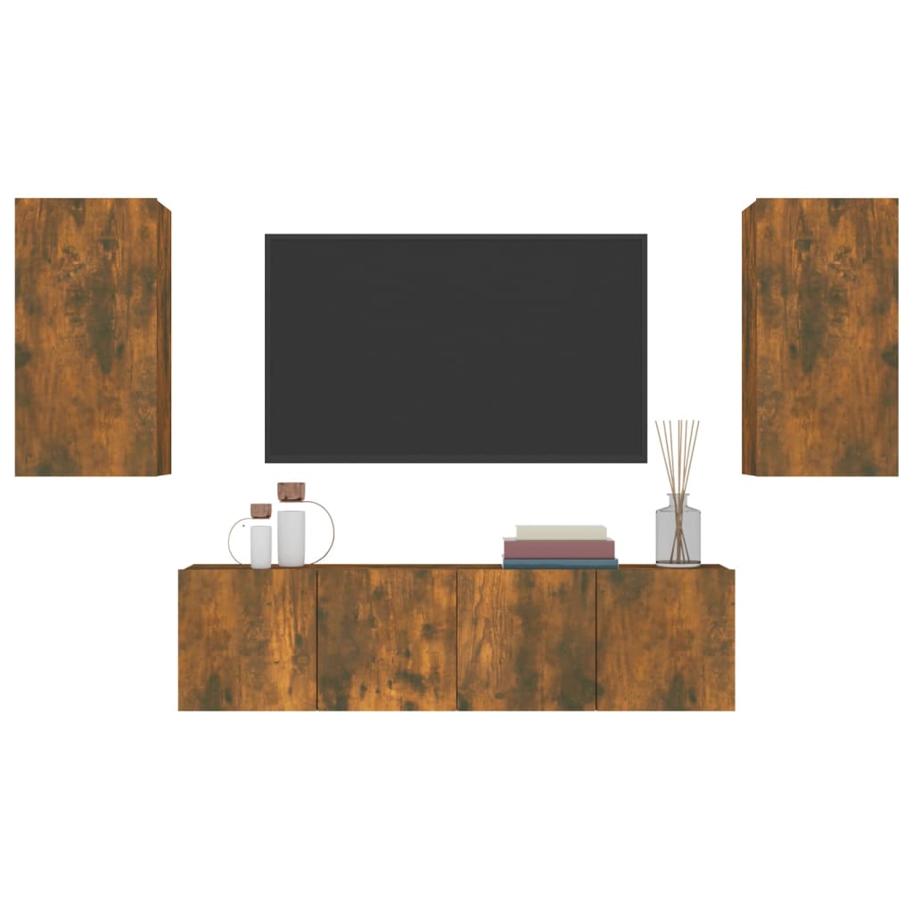 vidaXL Set dulapuri TV, 4 piese, stejar fumuriu, lemn prelucrat